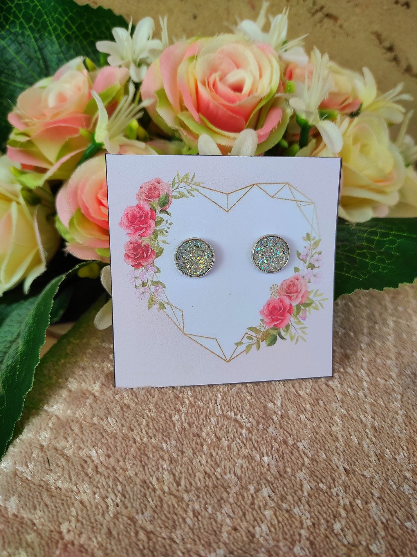 Ezüst kristályos druzy fülbevaló